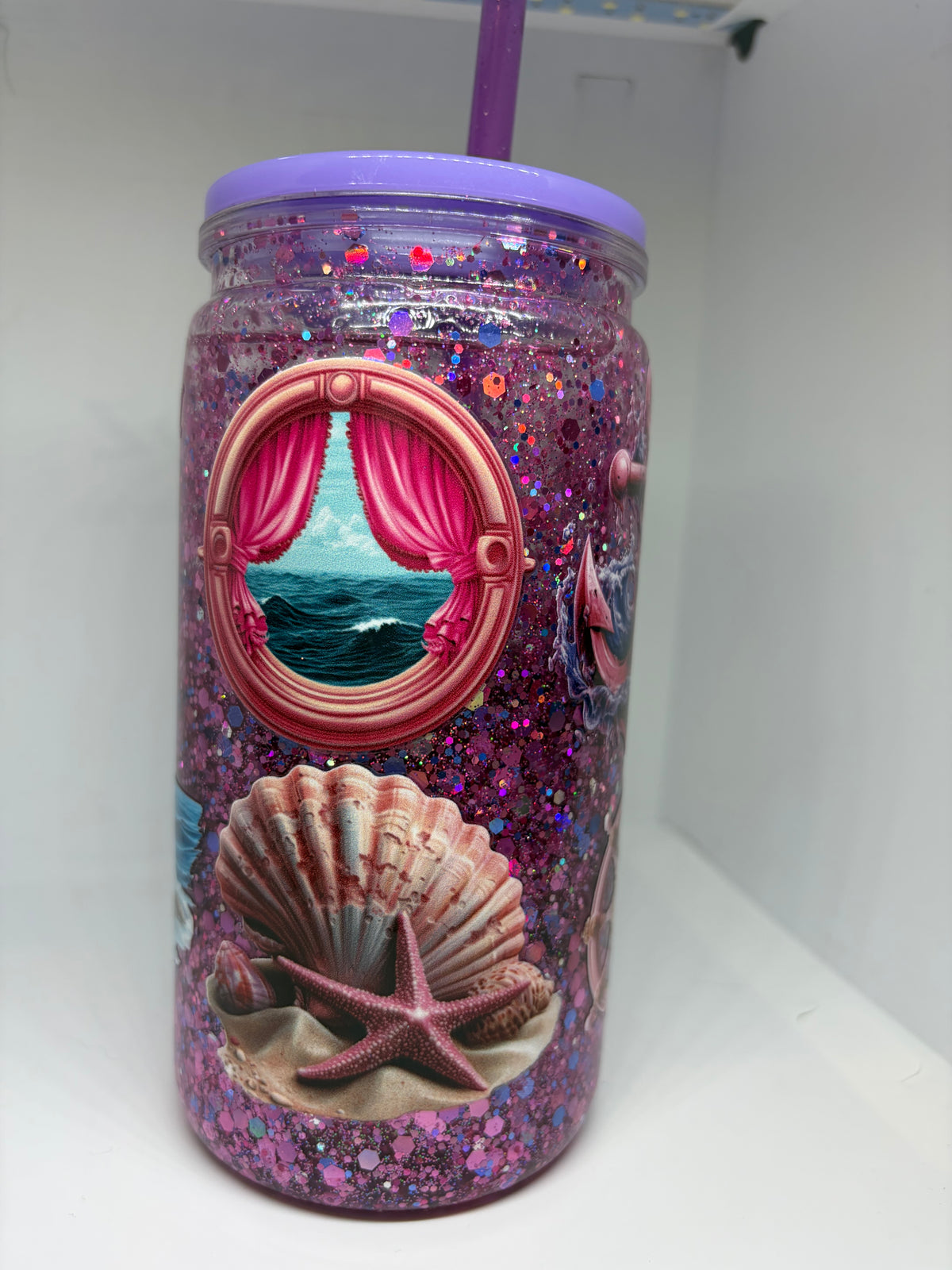 Glitzertrinkbecher Leuchtturm Motiv